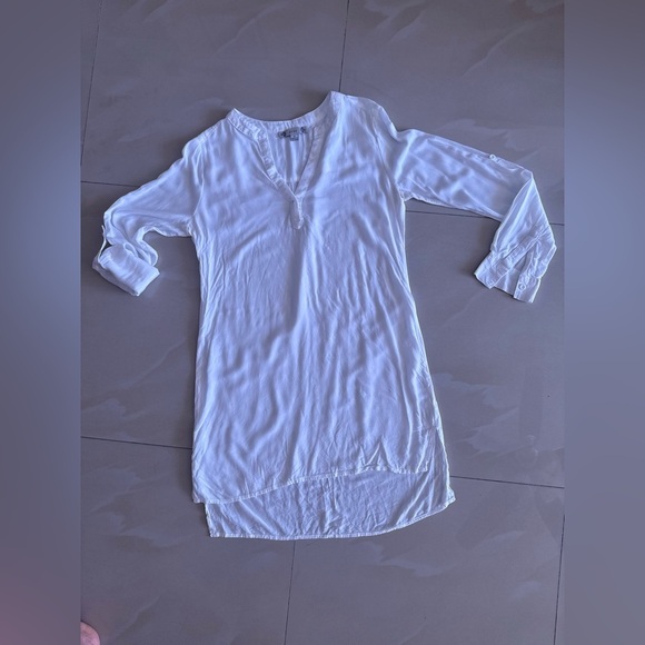 iris tunic short white dress Roll-up sleeve. size S lightweight - Picture 2 of 4